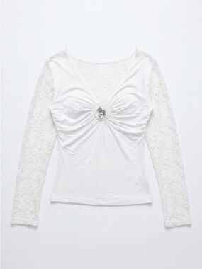 ANIKA Elegant White Lace Long Sleeve Top
